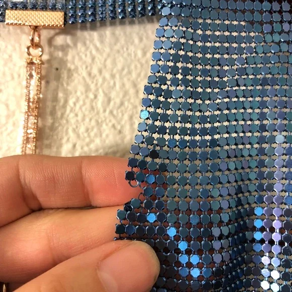 Savage X Fenty by Rihanna Blue Shiny Metallic Mesh Beaded Top - Picture 15 of 17